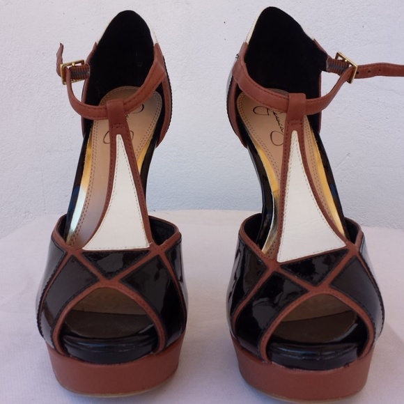 Jessica Simpson Shoes - JESSICA SIMPSON BLK/TAN LEATHER HIGH HEEL SHOES 9